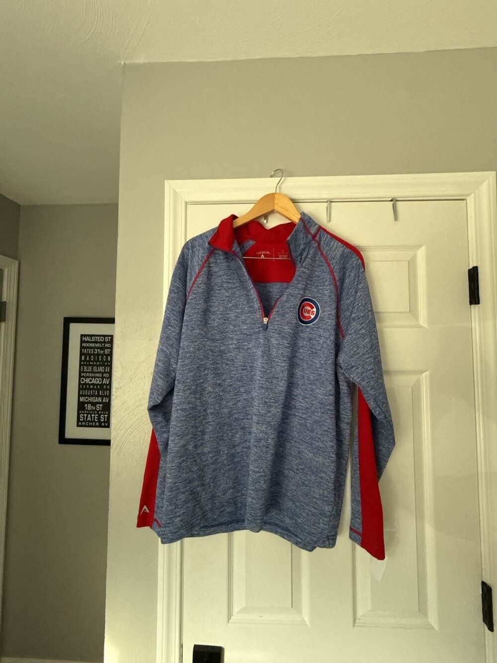 Antigua Chicago Cubs Heathered Blue 1/4 Zip Pullover